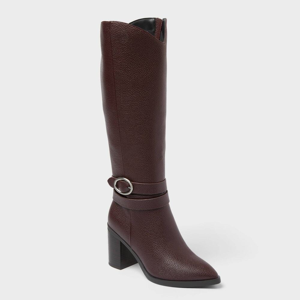 A New Day Womens Rhonda Under Knee Heeled Boots Burgundy 11 NWT